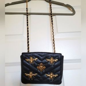 Quilted Bumblebee Convertible Bag Wear as Belt, Shoulder or Clutch - Color Black